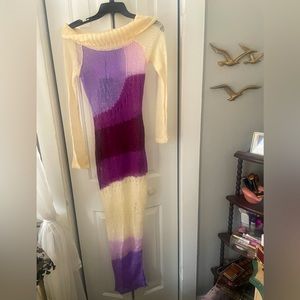 Knitted cream and purple dress